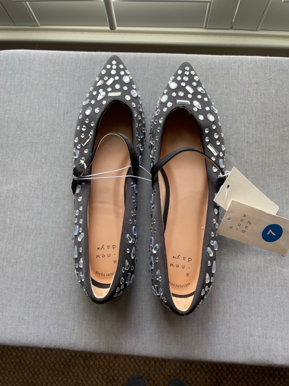 a new day Gabriella Black Embellished Mary Jane Pointed Flats Size 7 - Picture 2 of 7